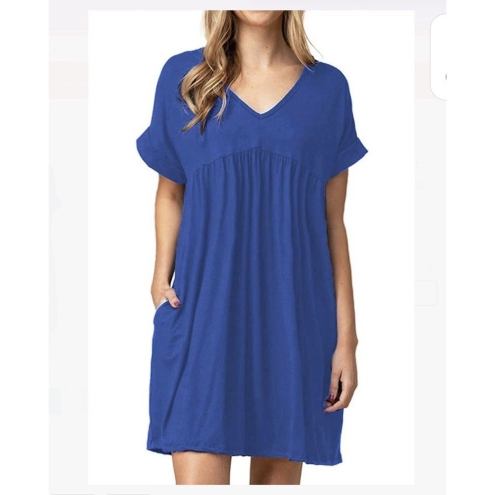 NWT Women's Jayscreate Baby Doll Short Sleeve Flowy Dress - Royal Blue - 2XL
